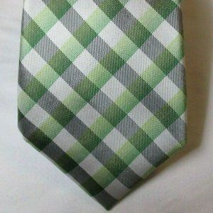 Madison Silk Neck Tie Plaid Green Gray White